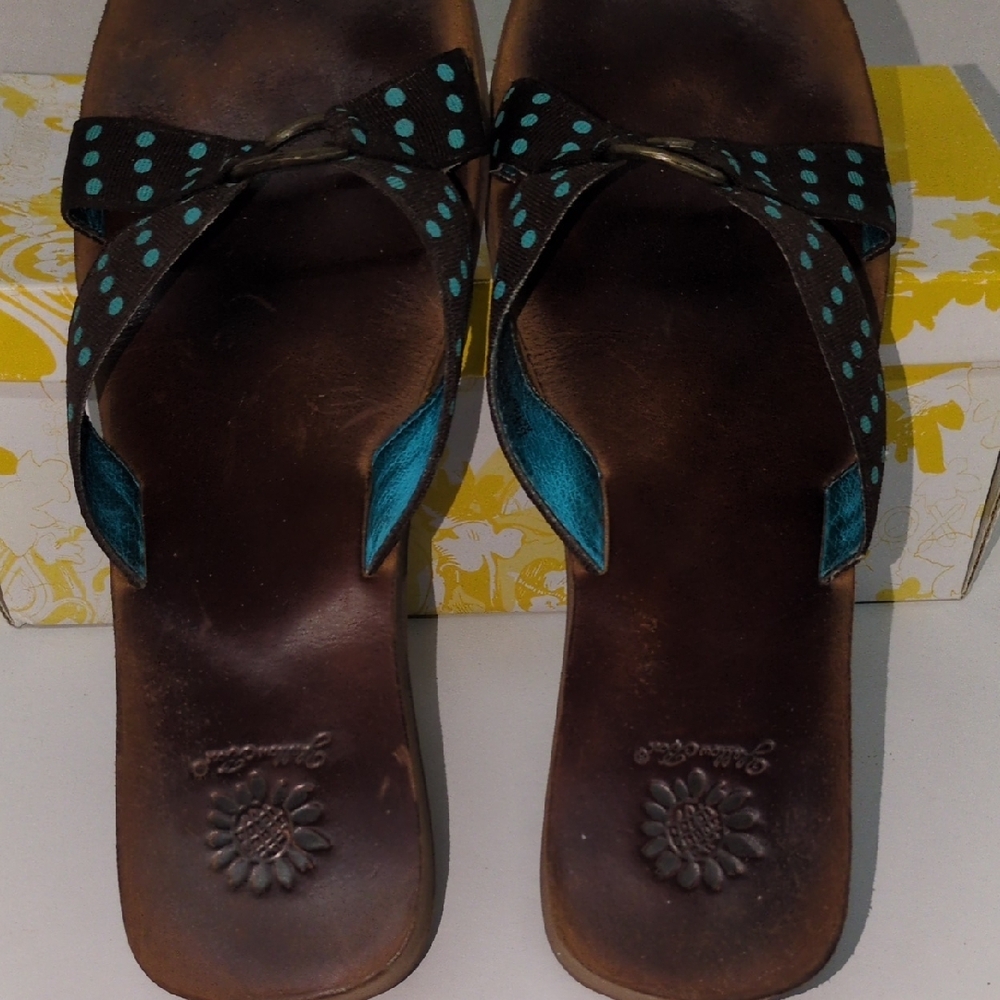 Yellow Box Black and Teal Polka Dot Sandals - Picture 6 of 14
